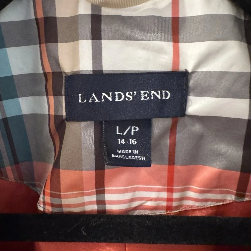 Lands' End Beige Trench Coat with Plaid Lining
